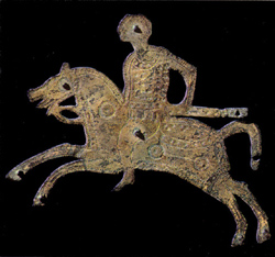 Cavaliere, lastrina in bronzo dello Scudo di Stabio, VII sec.